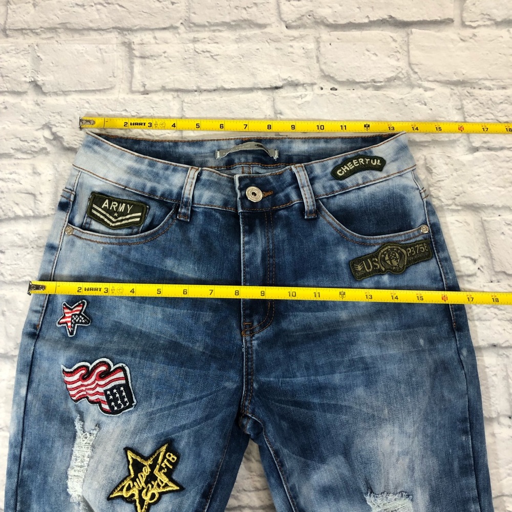 Blue Topic Skinny Distressed Patchwork Jeans Stre… - image 7